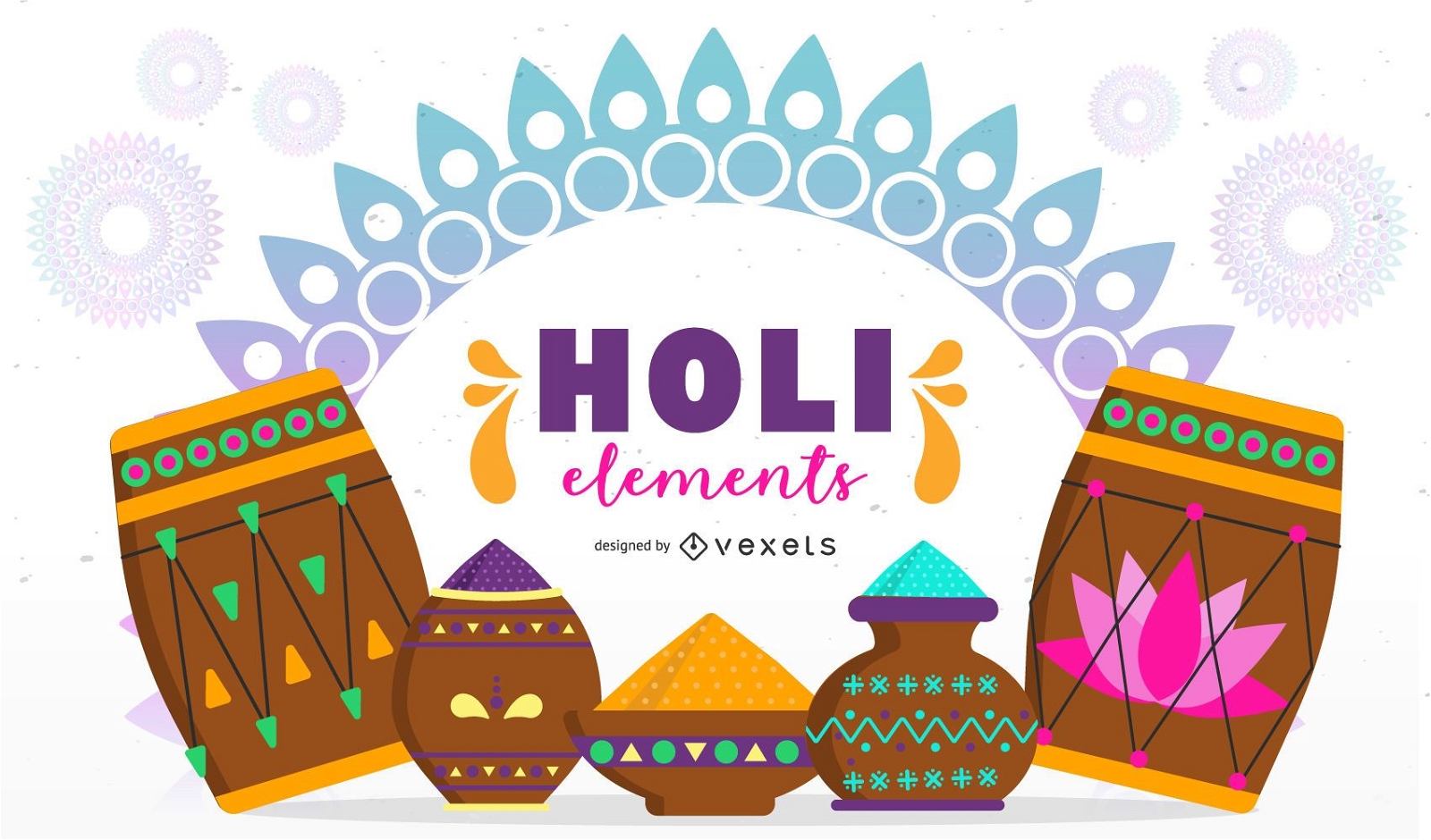 Holi Elements Illustration Design
