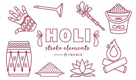 Holi Elements Stroke Icons