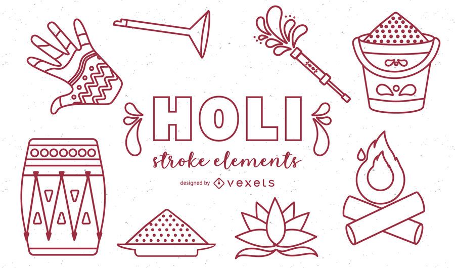 Holi Elements Stroke Icons Holi Elements Stroke Icons