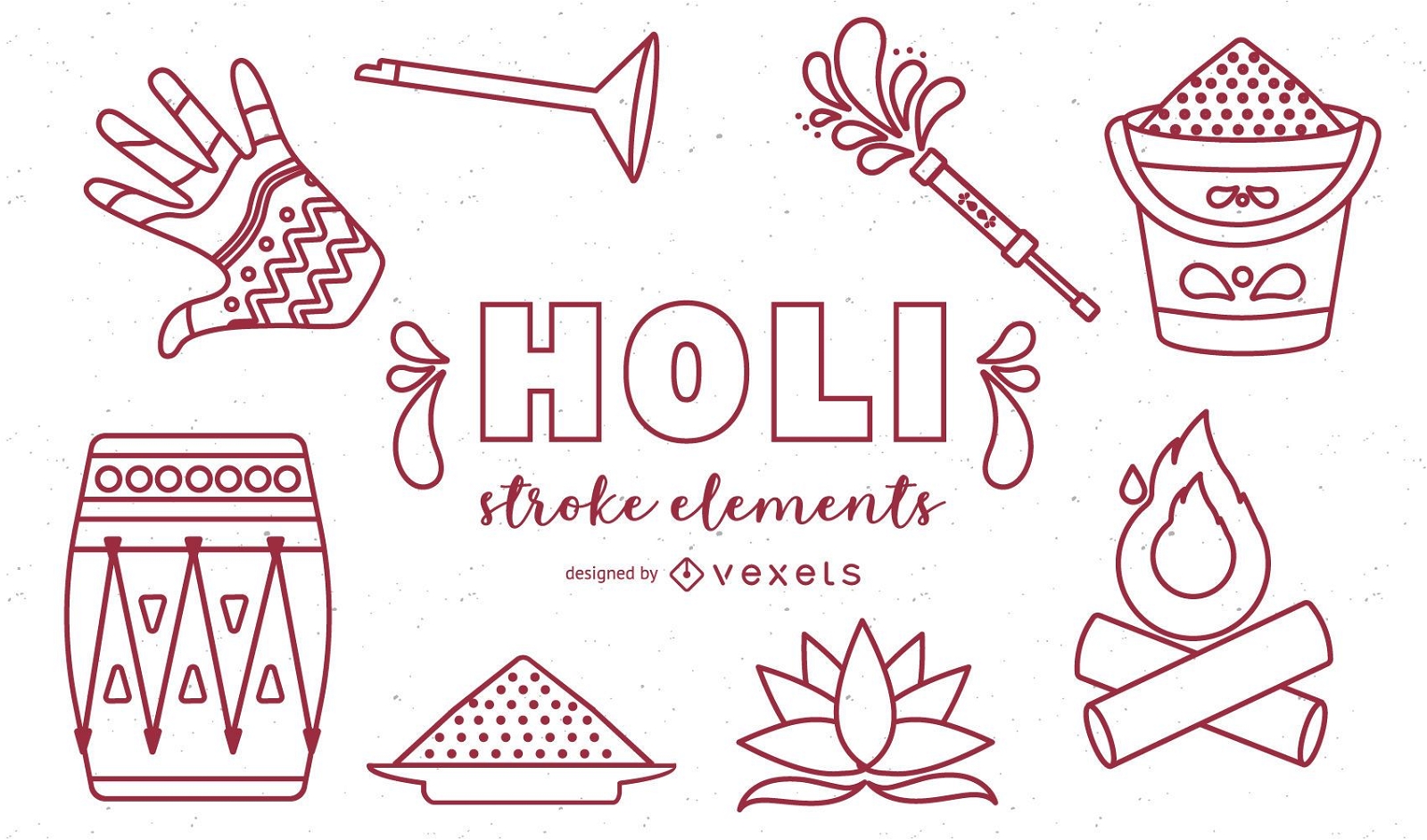Holi Elements Stroke Icons