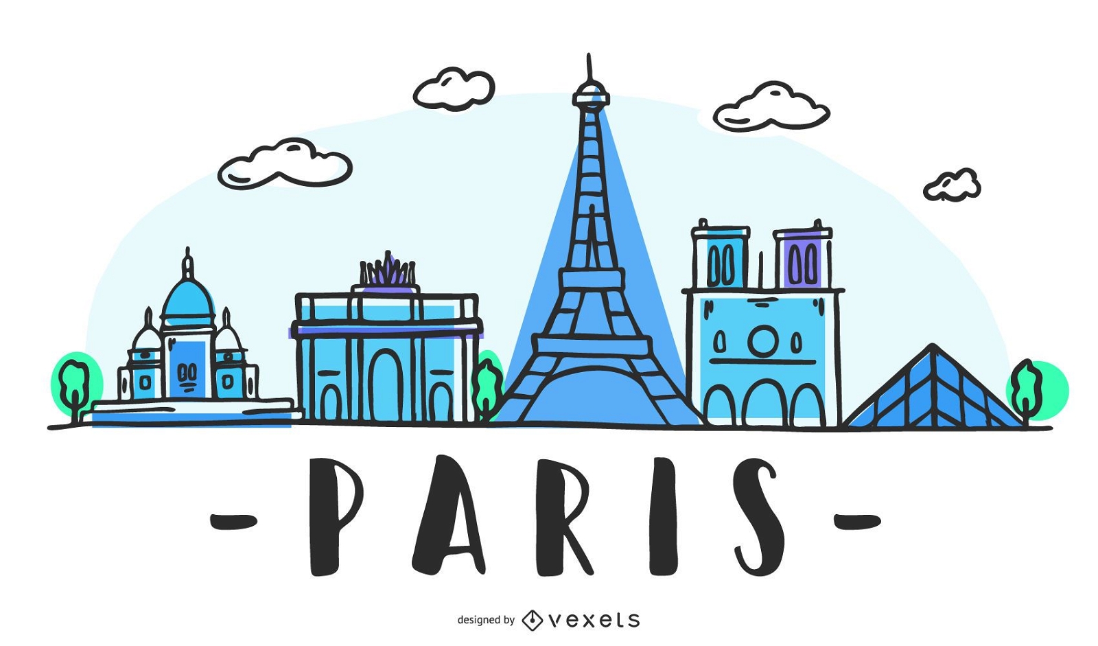 Design desenhado à mão do horizonte de Paris