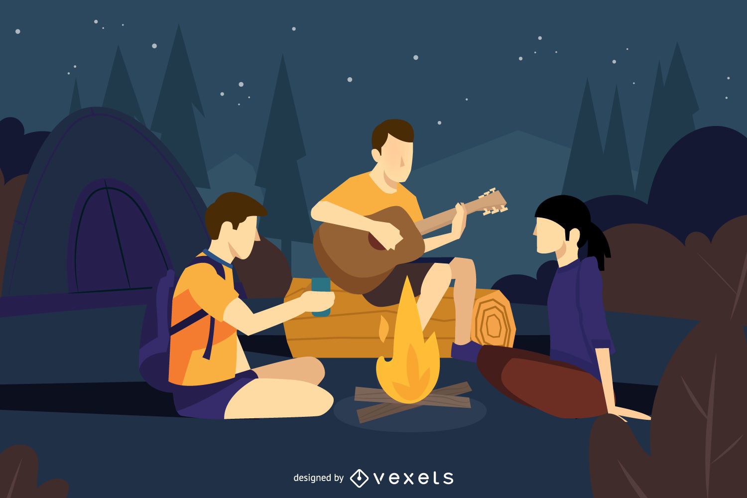 Freunde Camping Illustration