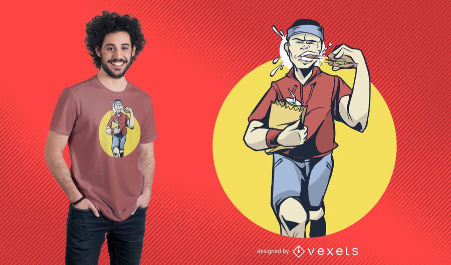 Jogger Eating Burger T-Shirt Design Jogger Eating Burger T-Shirt Design