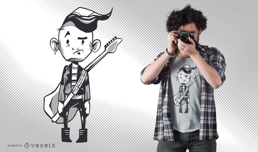 Character Holding Guitar T-Shirt Design Character Holding Guitar T-Shirt Design