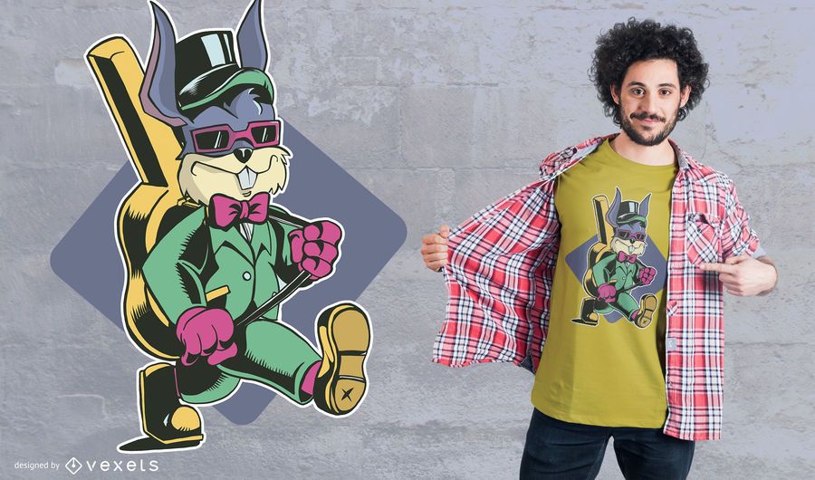 Diseño de camiseta de guitarra con conejo Diseño de camiseta de guitarra con conejo