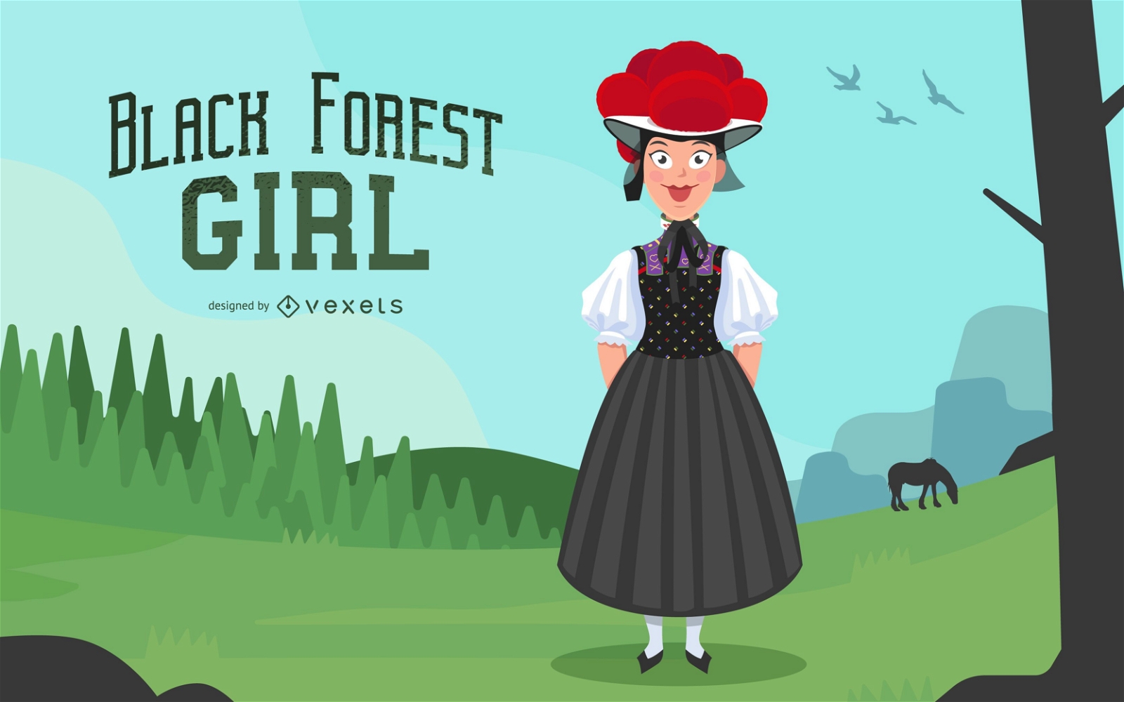 Germany Forest Girl Illustration