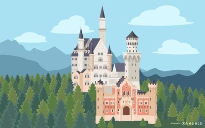 Diseño de ilustración del castillo de Neuschwanstein