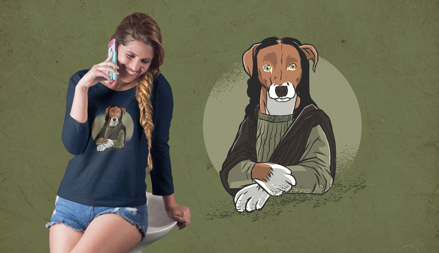 Diseño de camiseta de perro monalisa Diseño de camiseta de perro monalisa