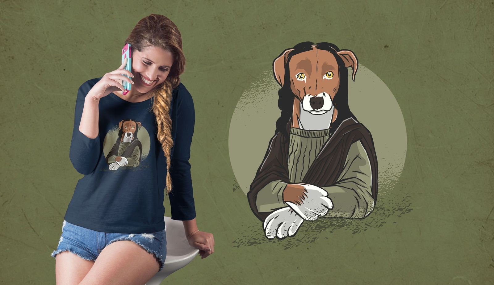 Design de camisetas Dog Monalisa