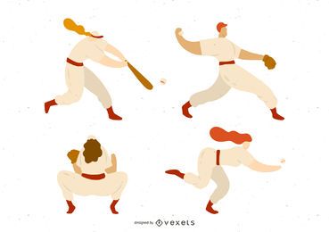Conjunto de ilustração de jogadores de beisebol Conjunto de ilustração de jogadores de beisebol