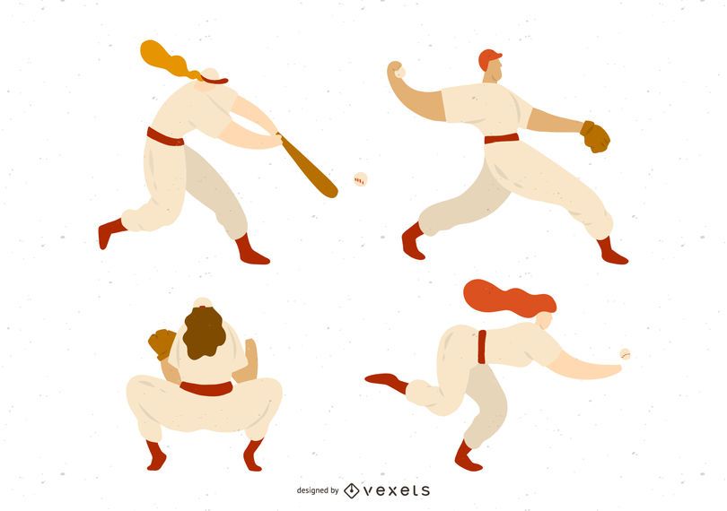 Baseball-Spieler-Illustrations-Satz Baseball-Spieler-Illustrations-Satz