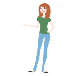 Señora mujer niña camiseta pantalones zapatos peinado plano Diseño PNG