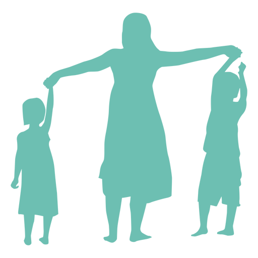 Mother daughter son child kid silhouette woman PNG Design