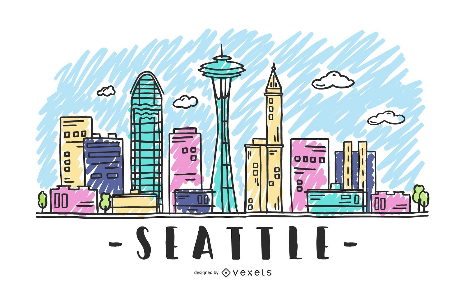 Skizze der Skyline von Seattle