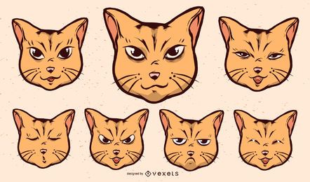 Conjunto de expresiones faciales de gato Conjunto de expresiones faciales de gato