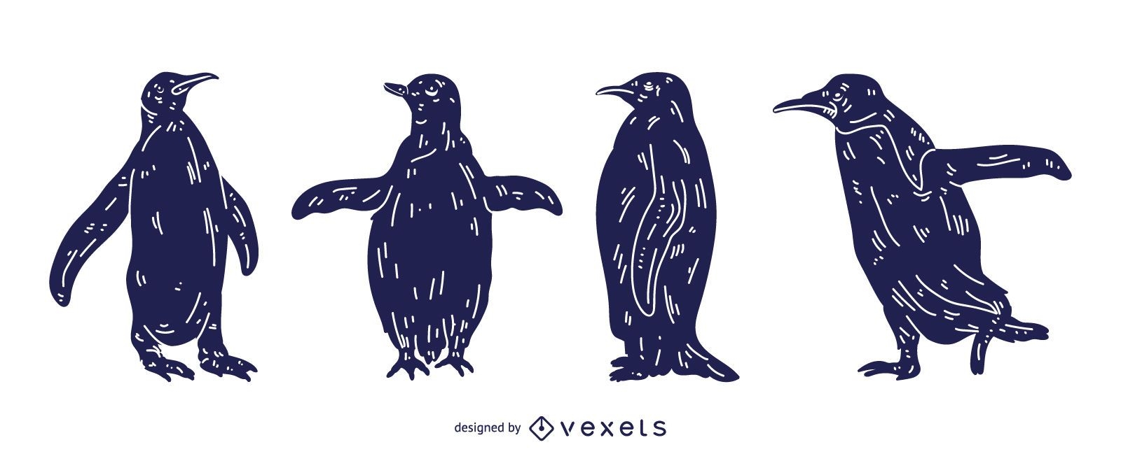 Desenho detalhado da silhueta do pinguim