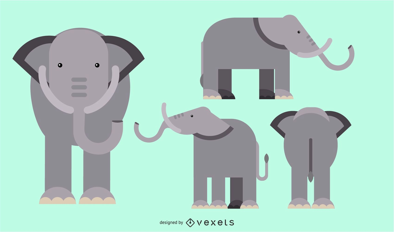 Flaches abgerundetes geometrisches Design des Elefanten