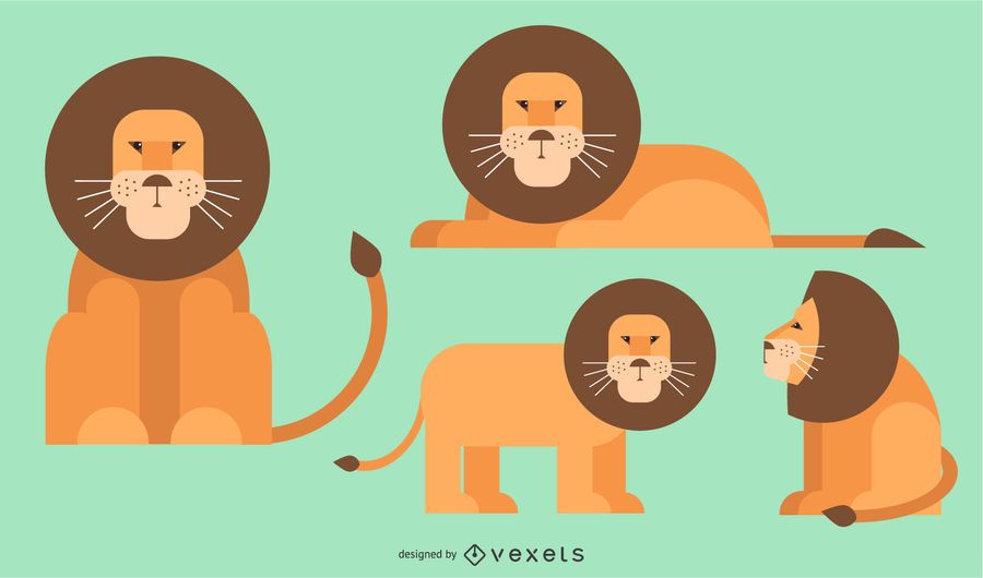 León plana redondeada geométrica diseño vectorial León plana redondeada geométrica diseño vectorial
