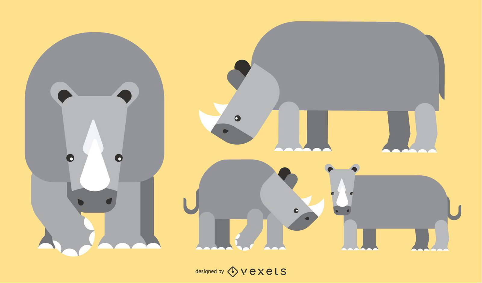 Rhino Flat Rounded Geometric Vector Design 