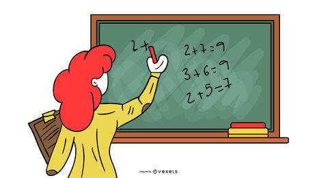 Teacher With Blackboard In Class - Vector Download