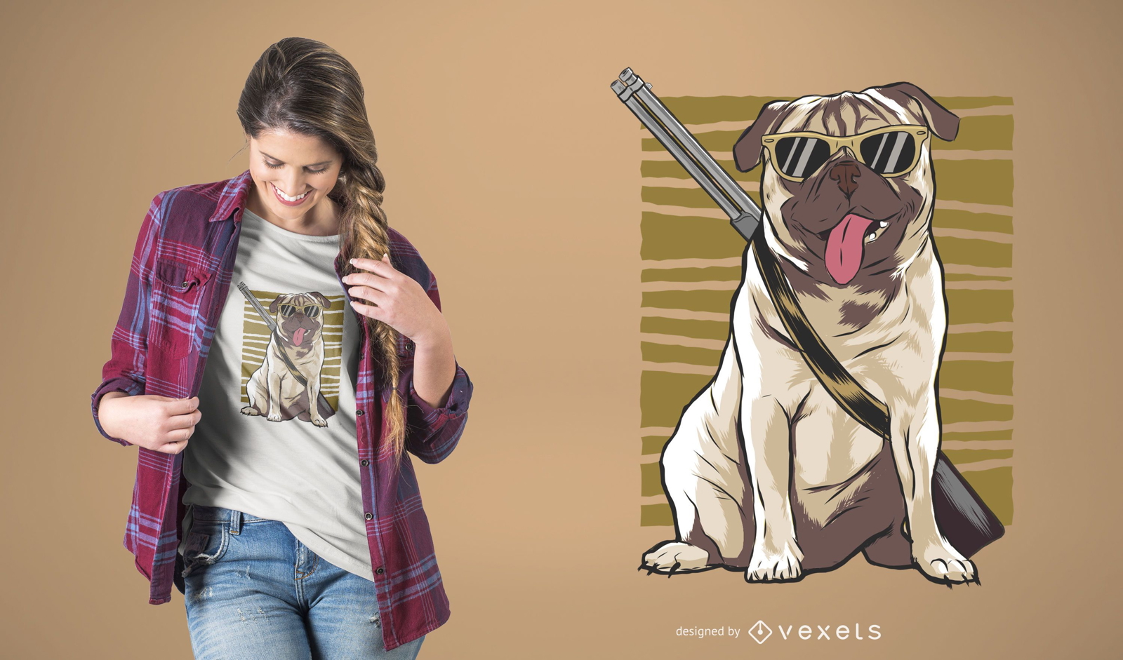 Design de t-shirt Pug armado