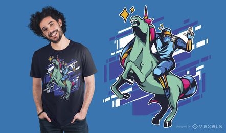 Diseño de camiseta Ninja y unicornio.
