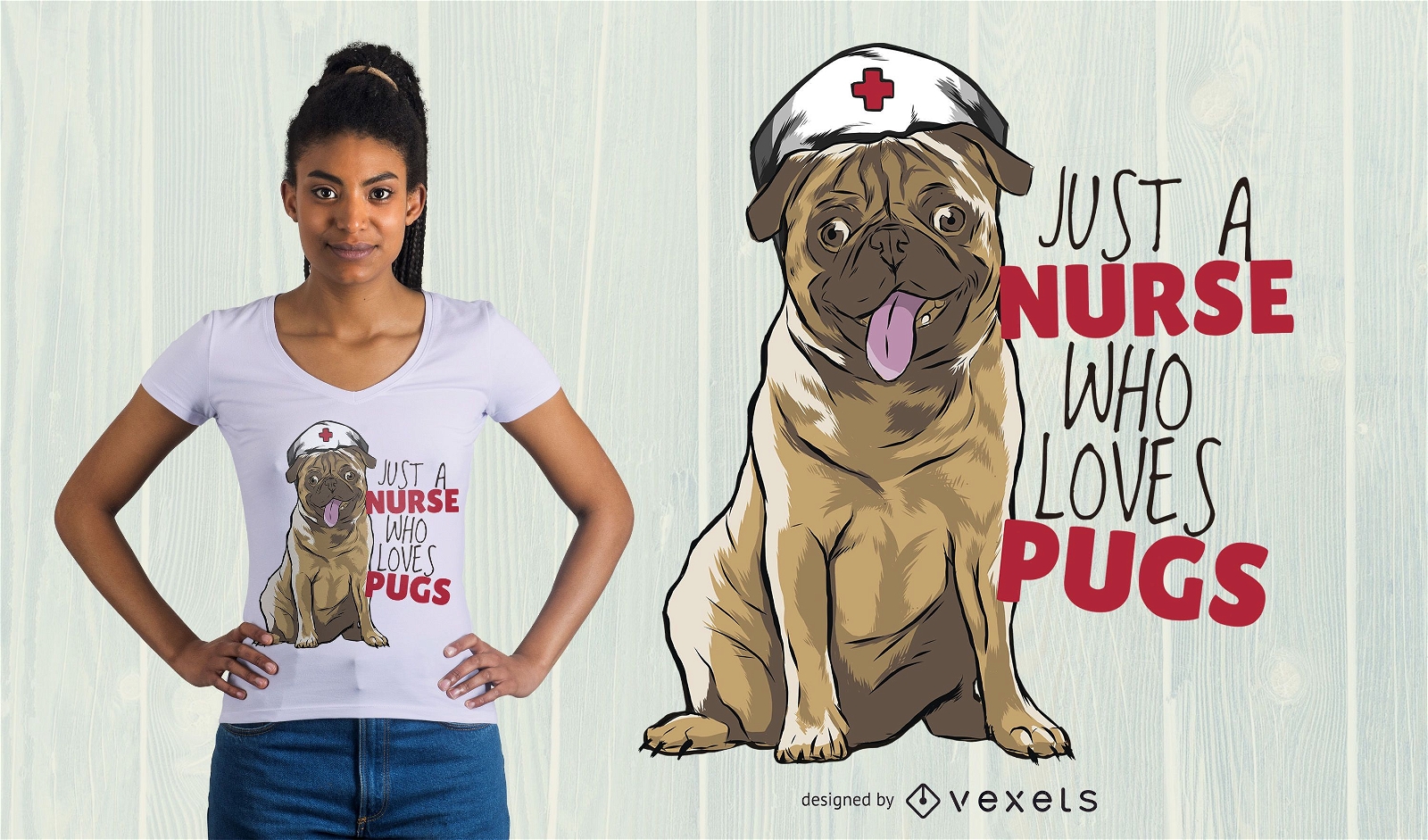 Diseño de camiseta Nurse Pug