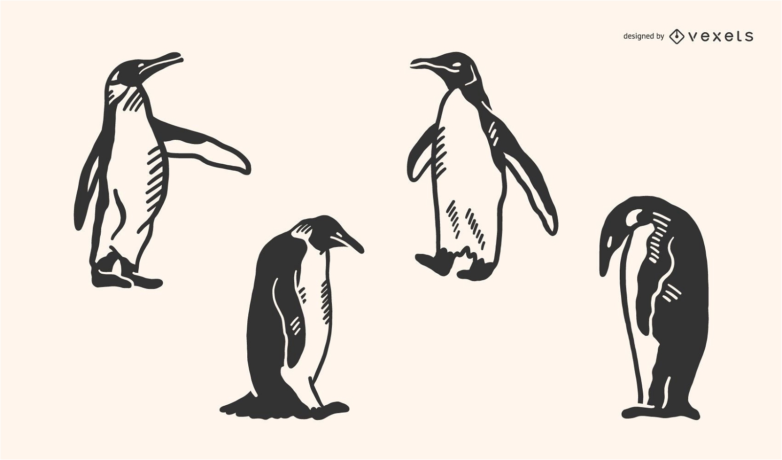 Pingüino garabato vector conjunto