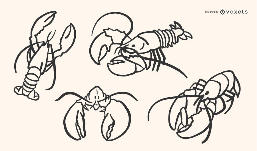Lobster Doodle Vector Set Lobster Doodle Vector Set