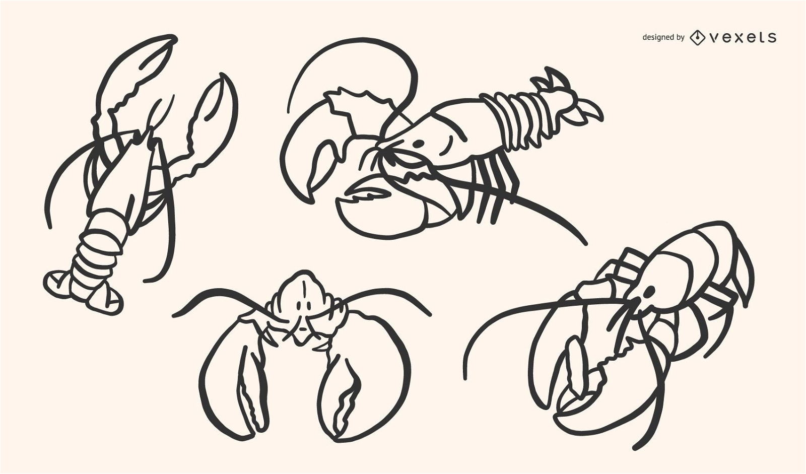 Conjunto de vectores de Doodle de langosta