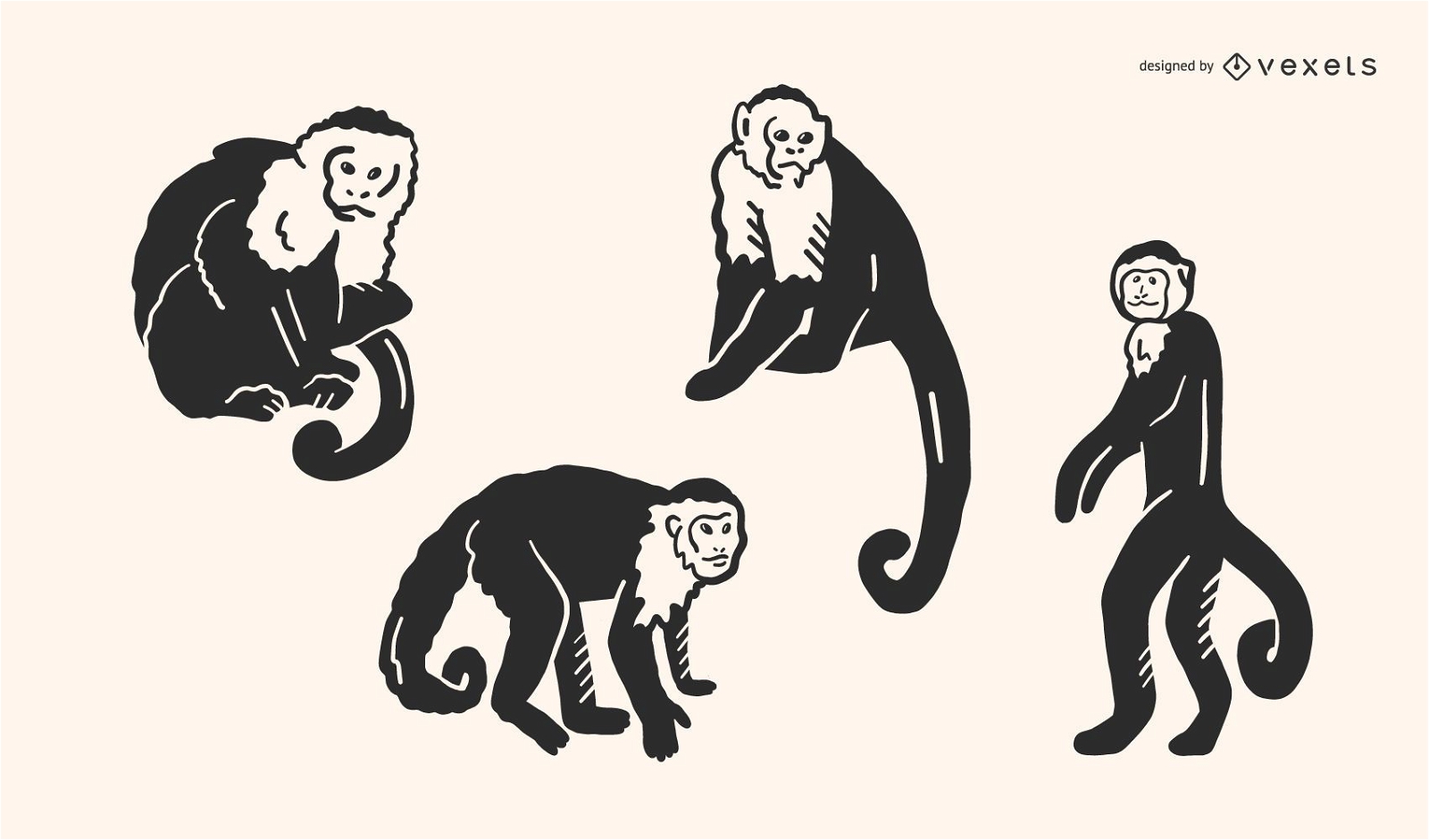 Conjunto de vetores de doodle de macaco