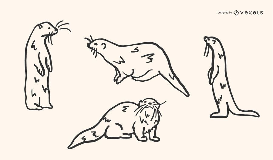 Otter Doodle Vector Set Otter Doodle Vector Set