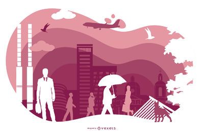 Paisaje urbano silueta ilustración Paisaje urbano silueta ilustración