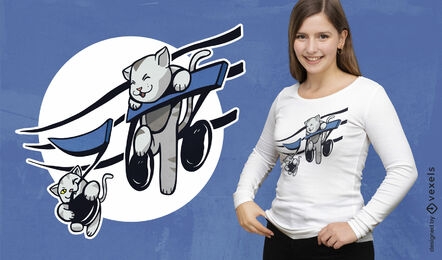 Design de camiseta para gatos brincando com música