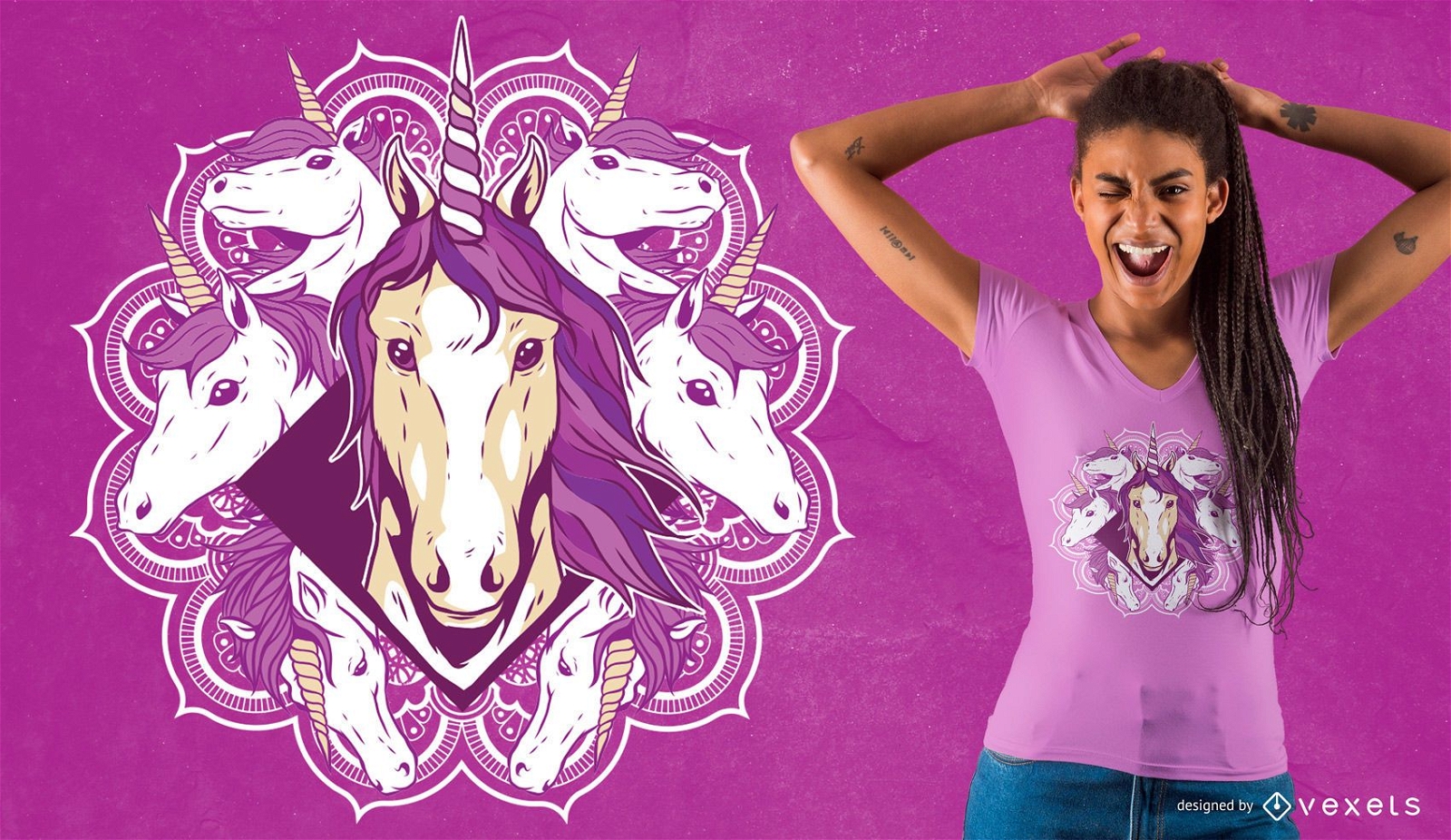 Diseño de camiseta unicornio mandala