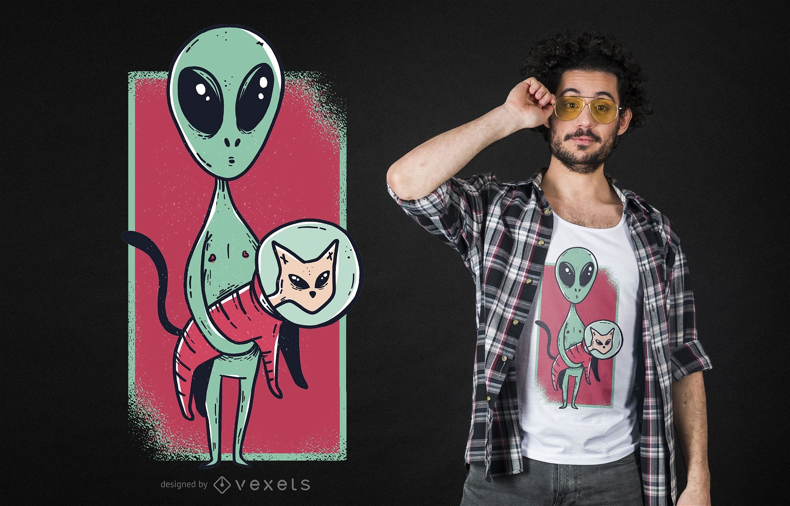 Dise?o de camiseta divertida del gato lindo alien?gena espacial