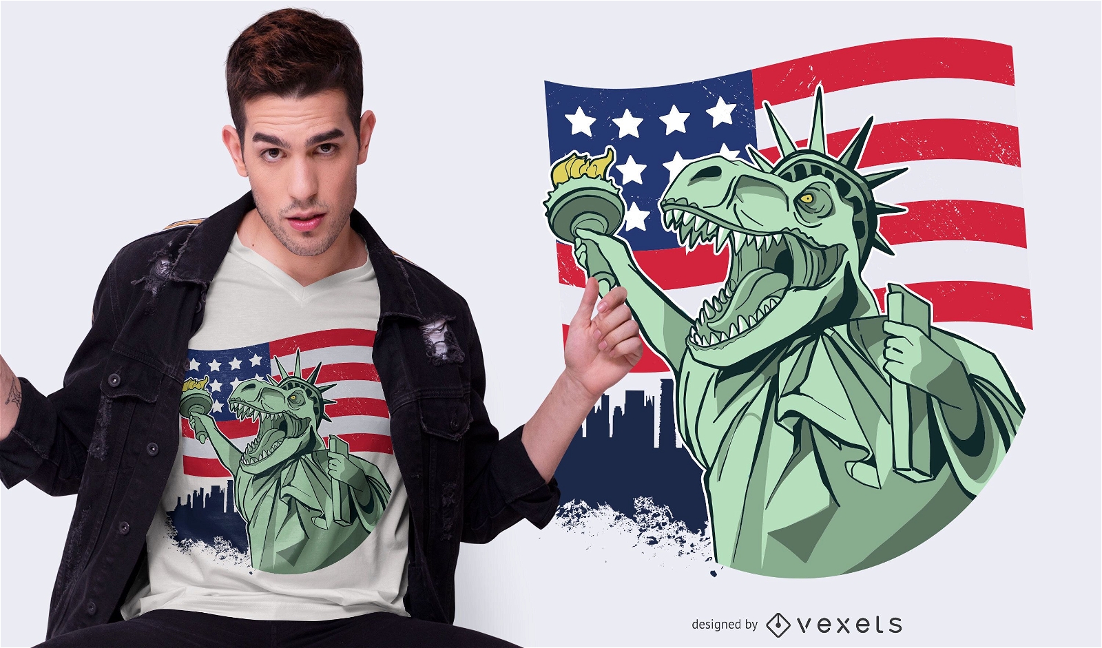 4 de julho Independence T-rex T-shirt Design