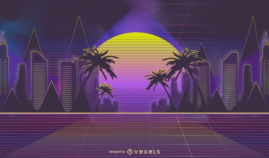 Neon Retrowave Skyline - Vector download