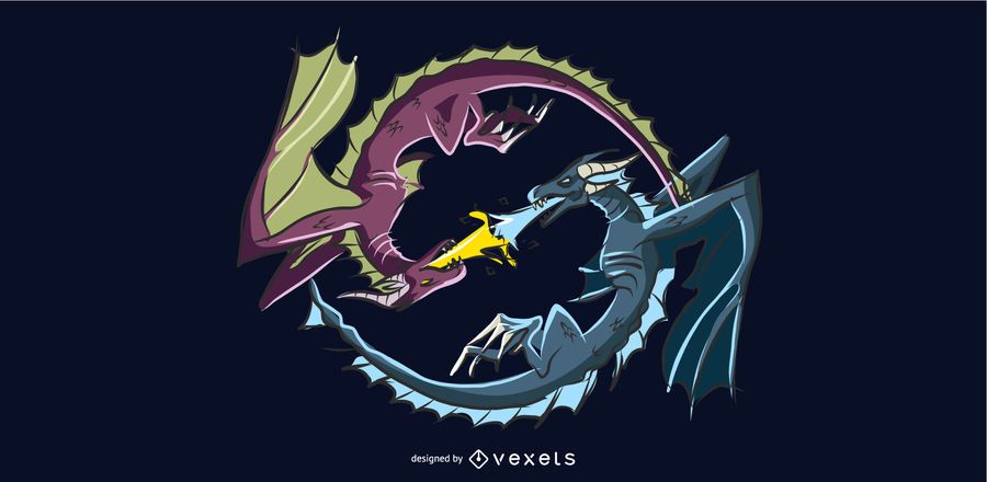 Projeto de ilustração de batalha de dragão Projeto de ilustração de batalha de dragão