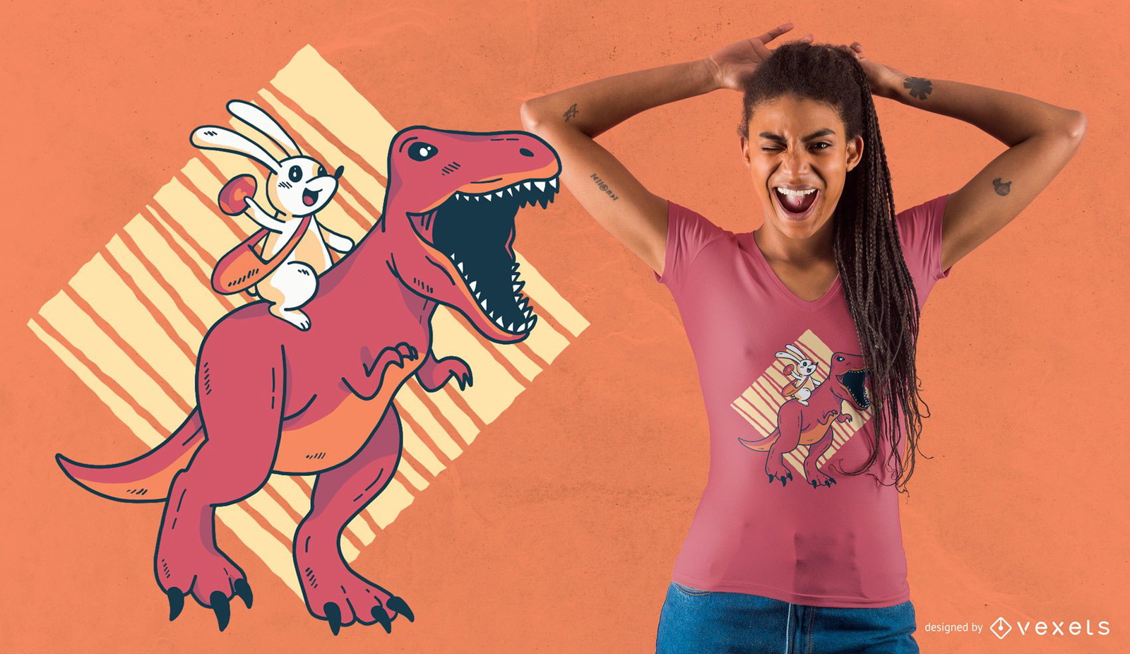 Design de camiseta de dinossauro e coelho de páscoa