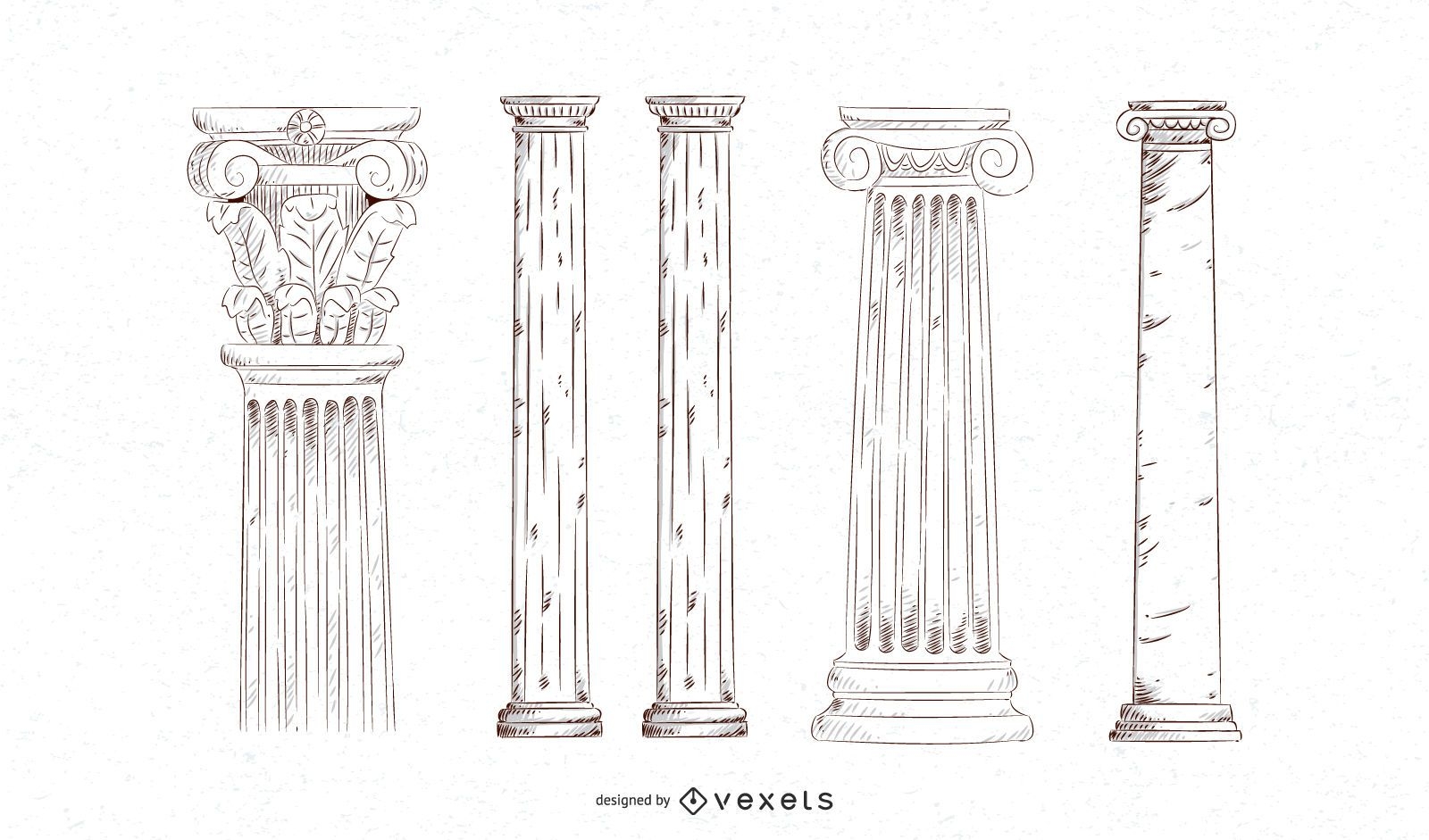 Conjunto de pilares desenhados ? m?o
