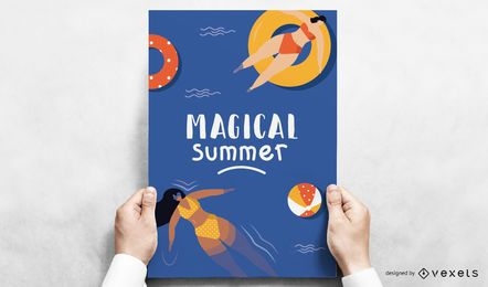 Magical summer pool poster design
