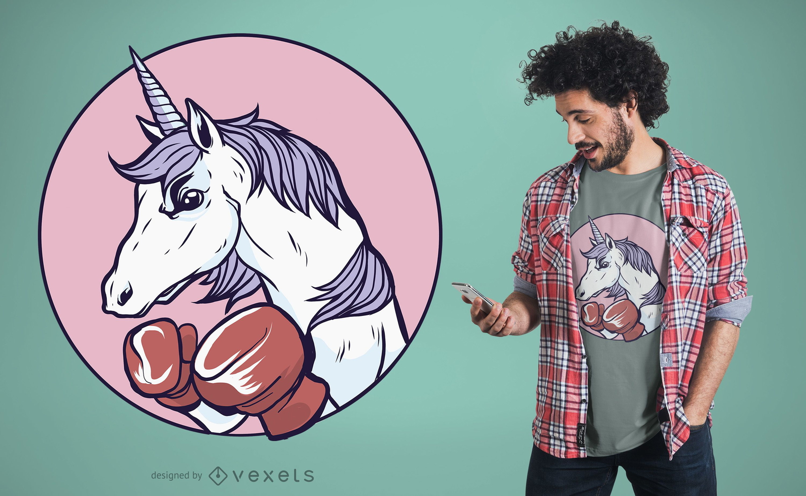 Diseño de camiseta de boxeo unicornio