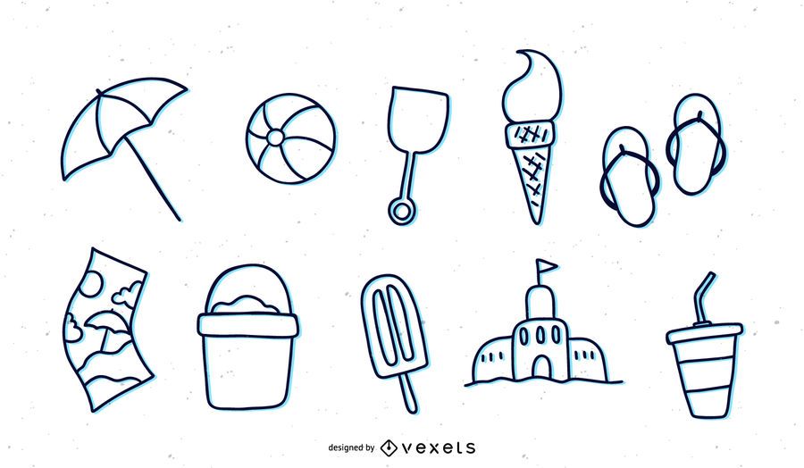 Conjunto de iconos de línea de tema de verano Conjunto de iconos de línea de tema de verano