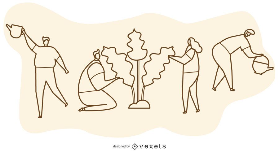 Tree Planting Line Cartoon Illustration Tree Planting Line Cartoon Illustration
