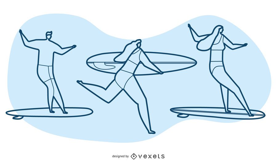 Conjunto de vectores de personajes de surf Conjunto de vectores de personajes de surf