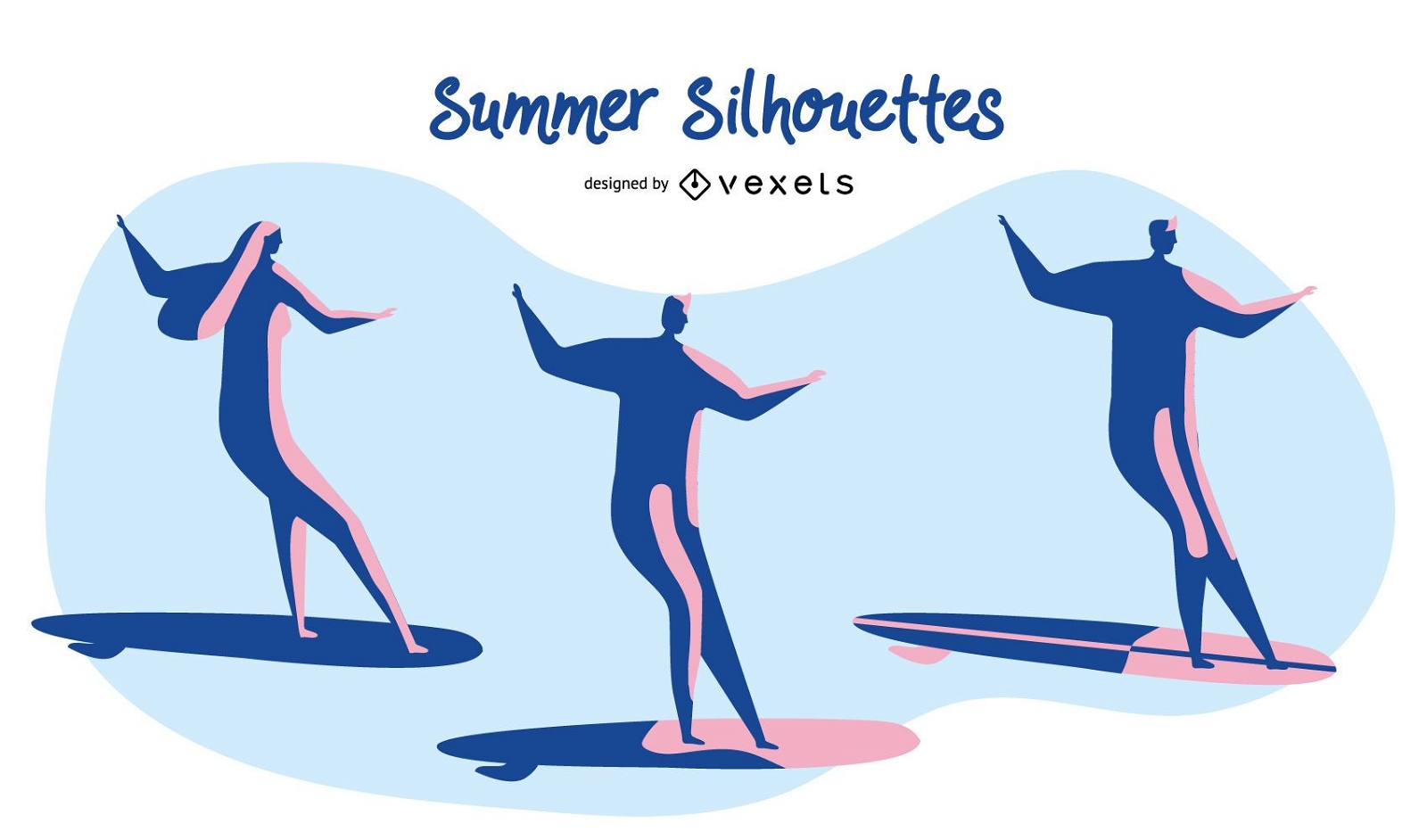 Silhuetas de surf de verão