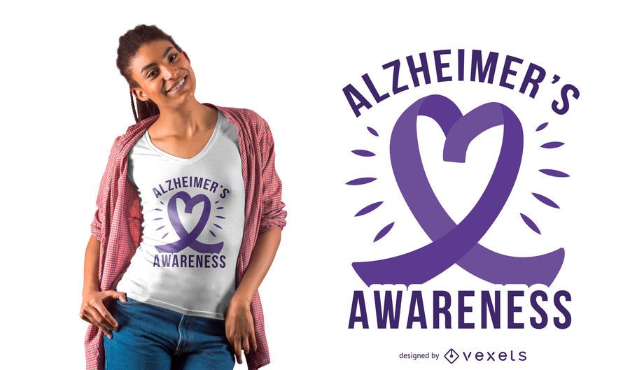 Projeto do t-shirt do coração da fita de Alzheimer Projeto do t-shirt do coração da fita de Alzheimer