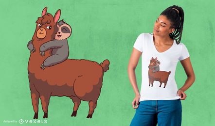 Llama Sloth Hugging T-shirt Design Llama Sloth Hugging T-shirt Design