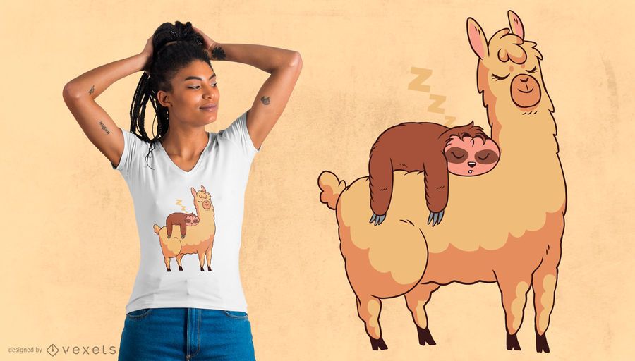 Design de t-shirt de lama que monta preguiça Design de t-shirt de lama que monta preguiça
